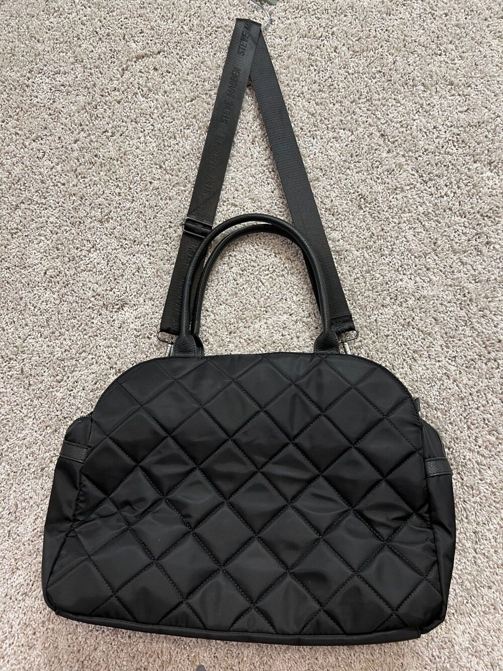 “Steve Madden Black Quilted Duffle Bag Shoulder Handbag Travel Gym Tote” - Picture 5 of 9